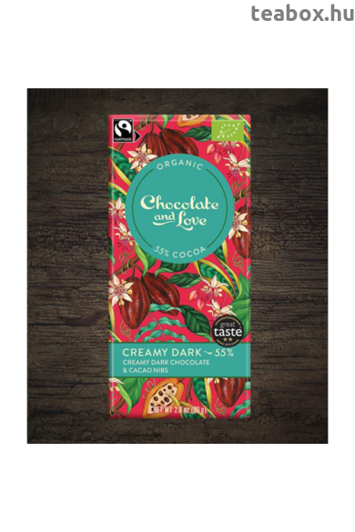 CHOCOLATE & LOVE Creamy Dark -55%-os kérmes bio étcsokoládé 80g. 